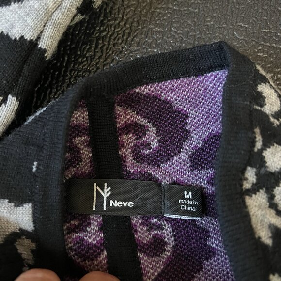 Neve Merino Wool Womens M Geometric Cardigan Jacket Warm Winter Artsy Office - Picture 8 of 9